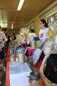 Raffle items displayed on tables at the 2015 Ferguson Memorial Walk.