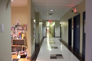 Image of hallway in lower level of building towards Counselling office