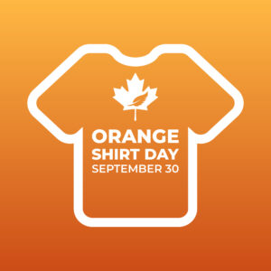 T shirt outline on orange background for Orange Shirt Day September 30.