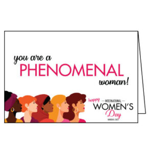Graphic of Phenomenal Woman greeting card for International Women's Day.