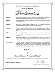 Sexual Violence Prevention Month proclamation from the Town of Caledon 2022