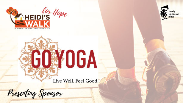 sponsorship acknowledgement image Heidi's Walk for Hope GoYoga Orangeville as presenting sponsor featuring event logo GoYoga logo and image of a woman's feet in sneakers walking