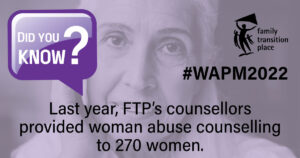 Did you know? Family Transition Place provided woman abuse counselling to 270 women last year. In recognition of woman abuse prevention month 2022.