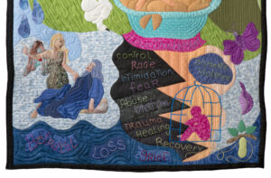 Coercive Control quilt, close up of bottom section image by Pete Paterson.