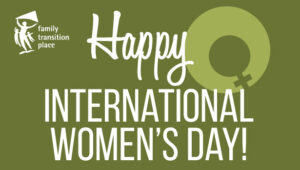 Happy International Women's Day banner with green background.