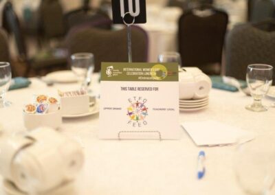 Table setting from March 8, 2023 International Women's Day Celebration Luncheon fundraising event.