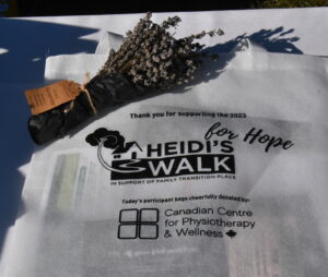 Swag bags with lavender bundles for Heidi's Walk for Hope September 2023.