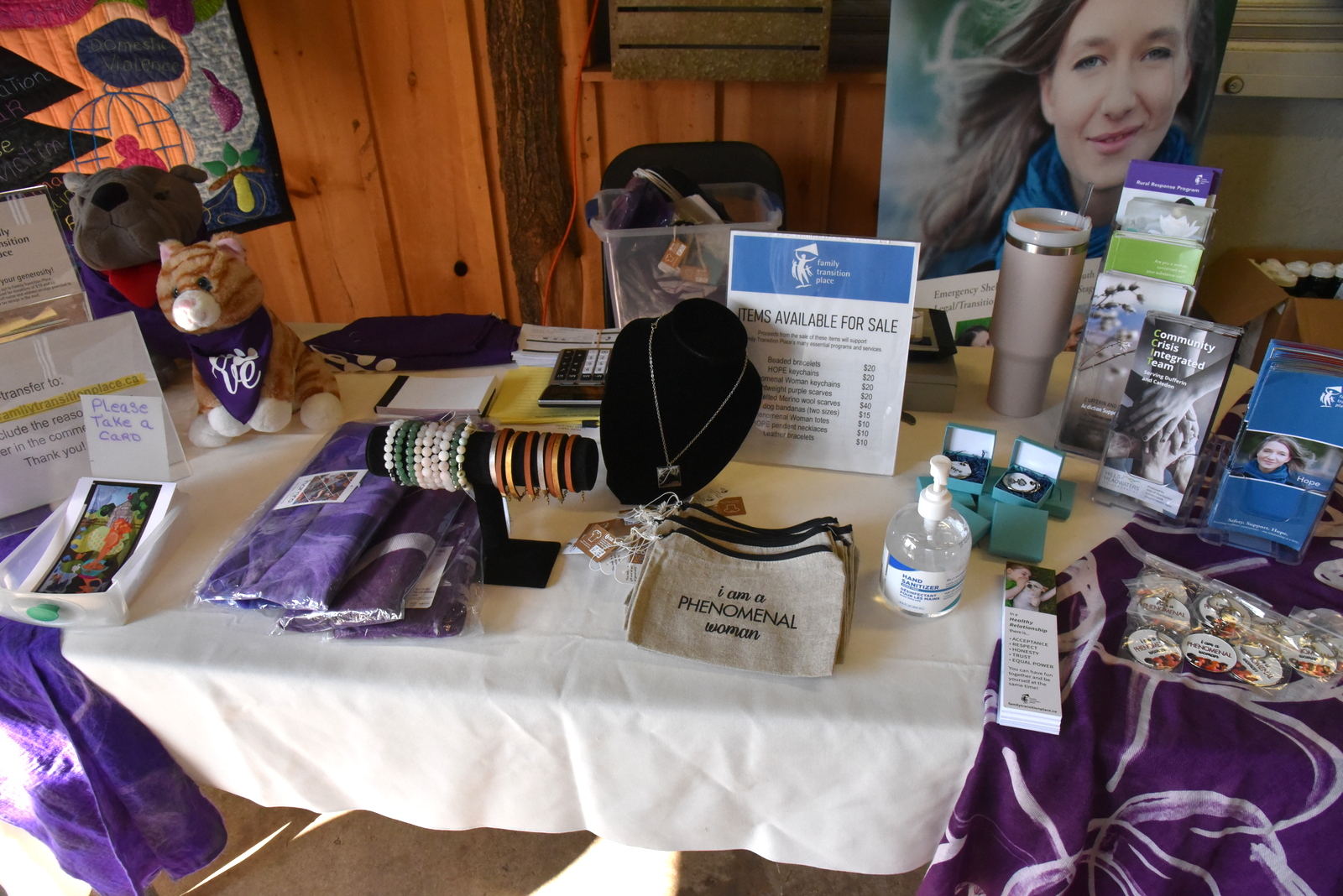 Hope Table set up with merchandise from FTP at Heidi's Walk for Hope September 2023.