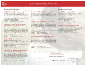 Family Transition Place Winter 2024 counselling workshop flyer
