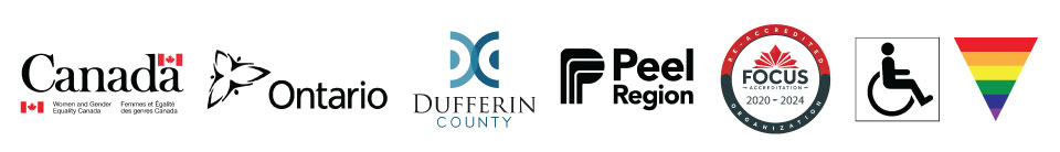 Government of Canada, Government of Ontario, Dufferin County, Region of Peel, FOCUS Accreditation, accessibility symbol, positive space symbol