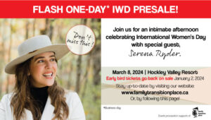 International Women's Day event 2024 flash promo details December 14, 2023 one day sale early bird rate