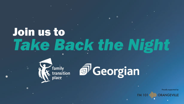 Dark sky background with stars promotion for Take Back the Night event in partnership with Georgian College